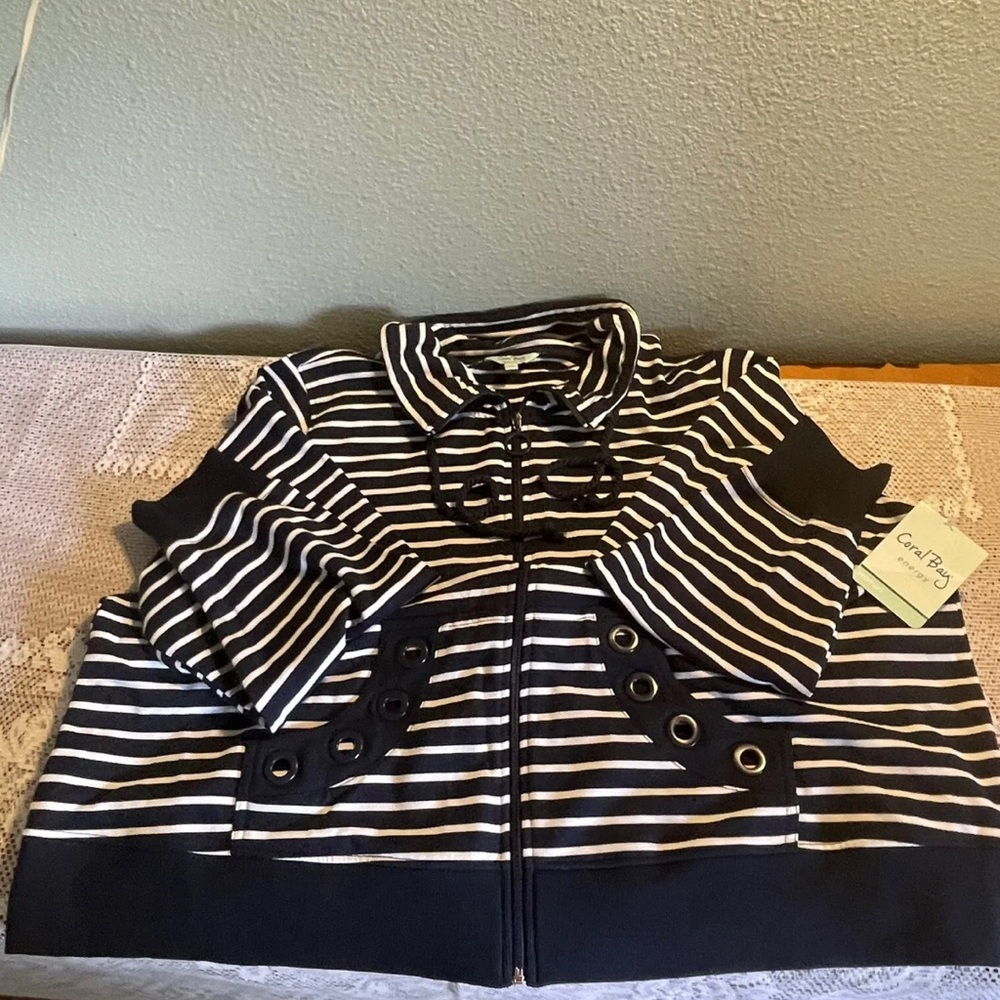 Coral Bay Plus Size 3Xl quarter length zip up striped jacket NWT